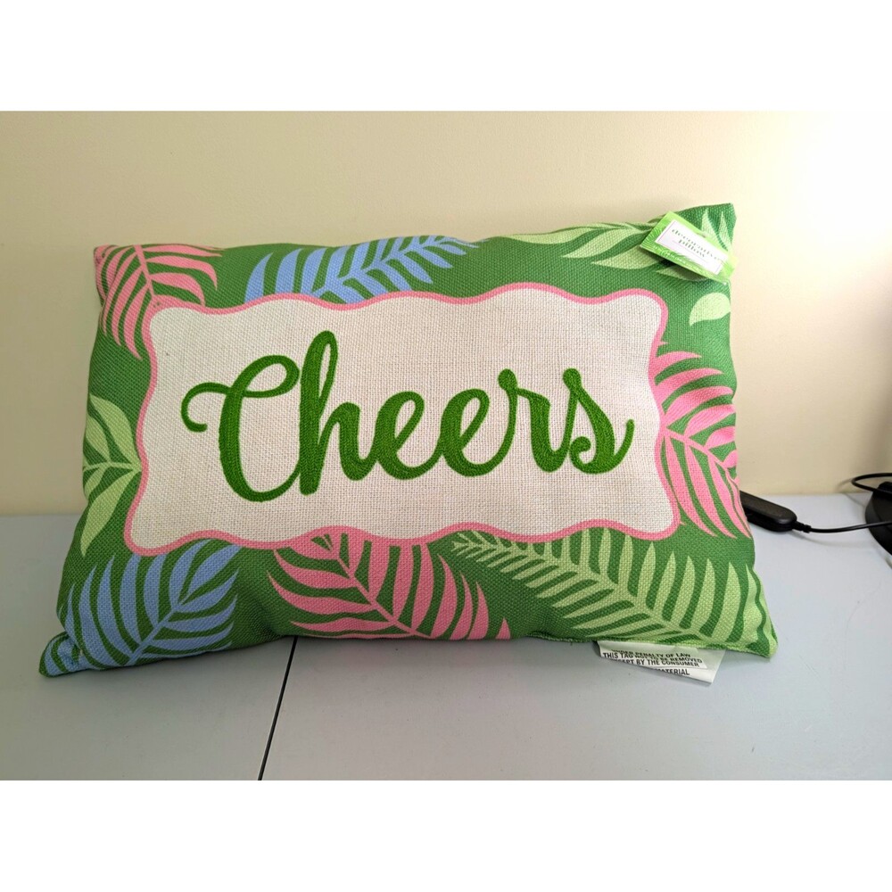 12x18 Green Tropical Leaf "Cheers" Decorative Pillow, 100% Polyester, Kids